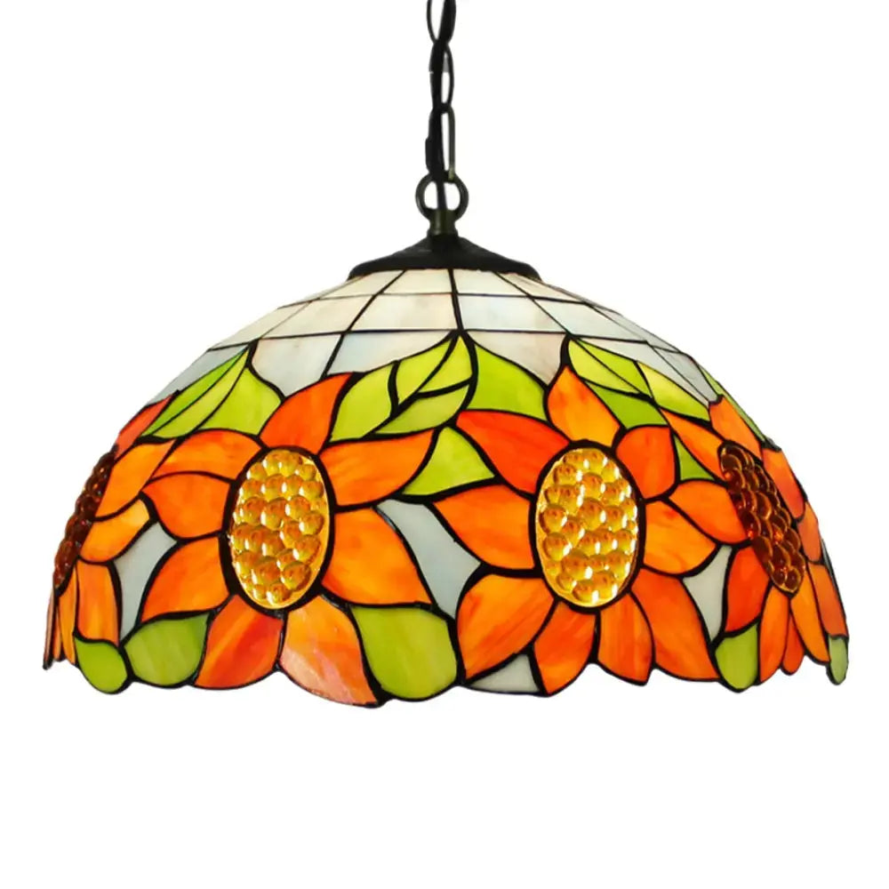 16inch Stained Glass Sunflower Floral Tiffany Style Pendant Light Classical Tiffany Lamp
