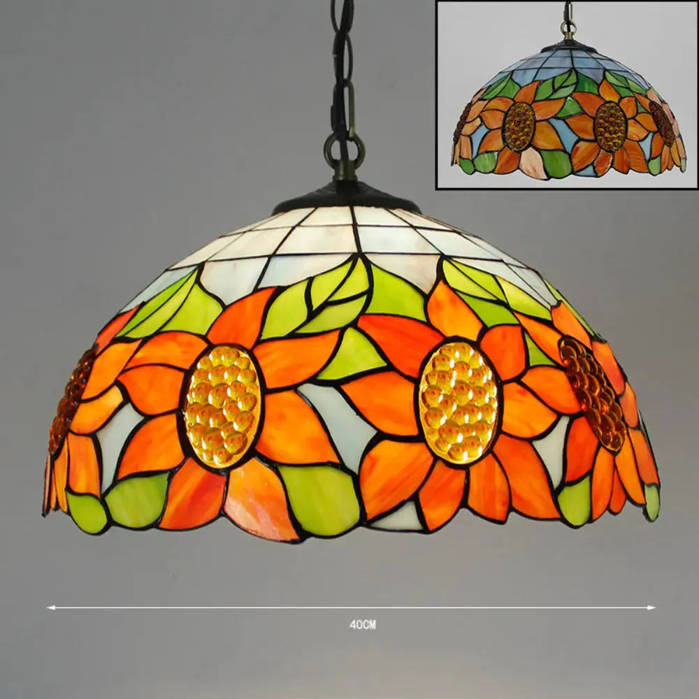 16inch Stained Glass Sunflower Floral Tiffany Style Pendant Light Classical Tiffany Lamp