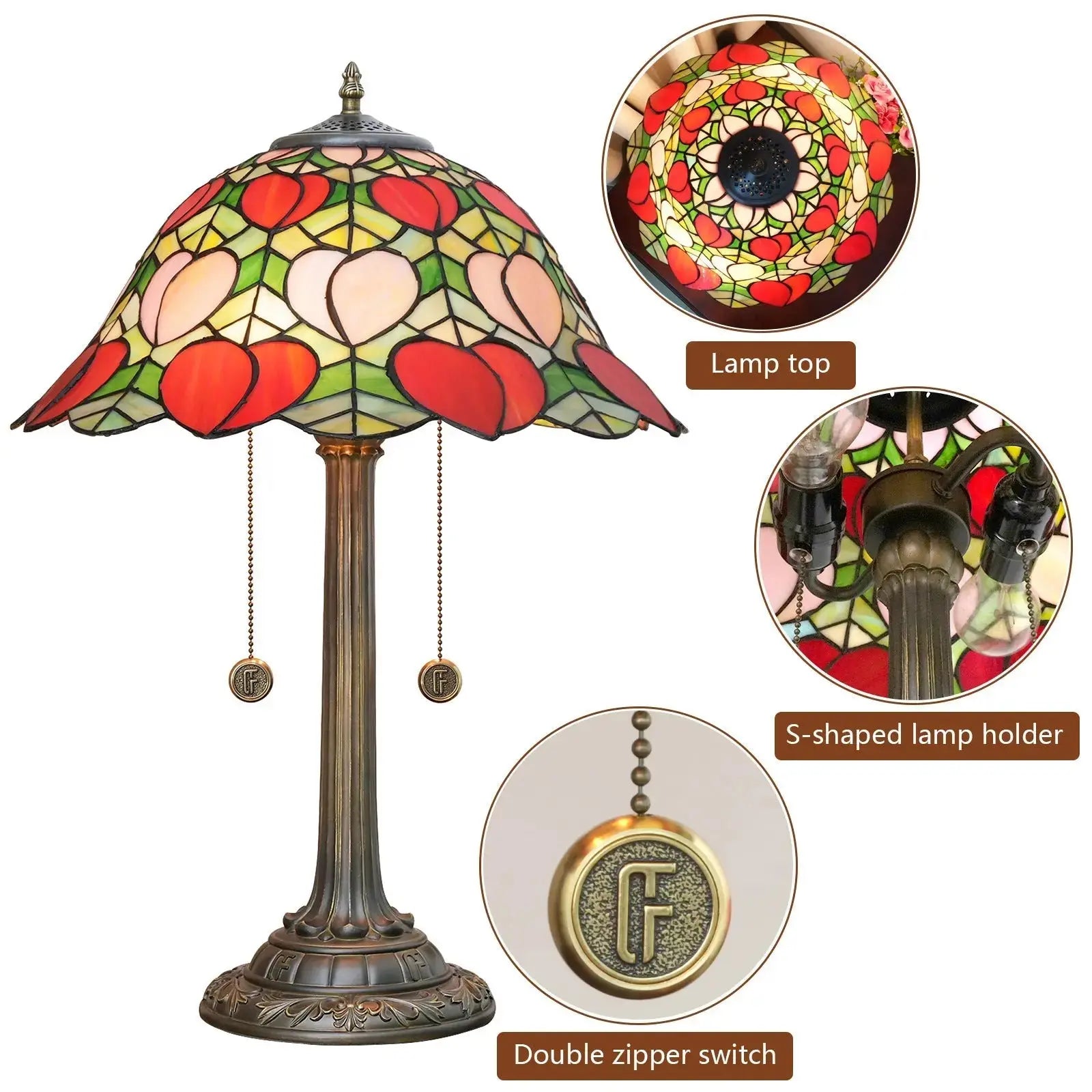 16inch Stained Glass Pink Peach Lampshade Tiffany Table Lamps Classical Tiffany Lamp