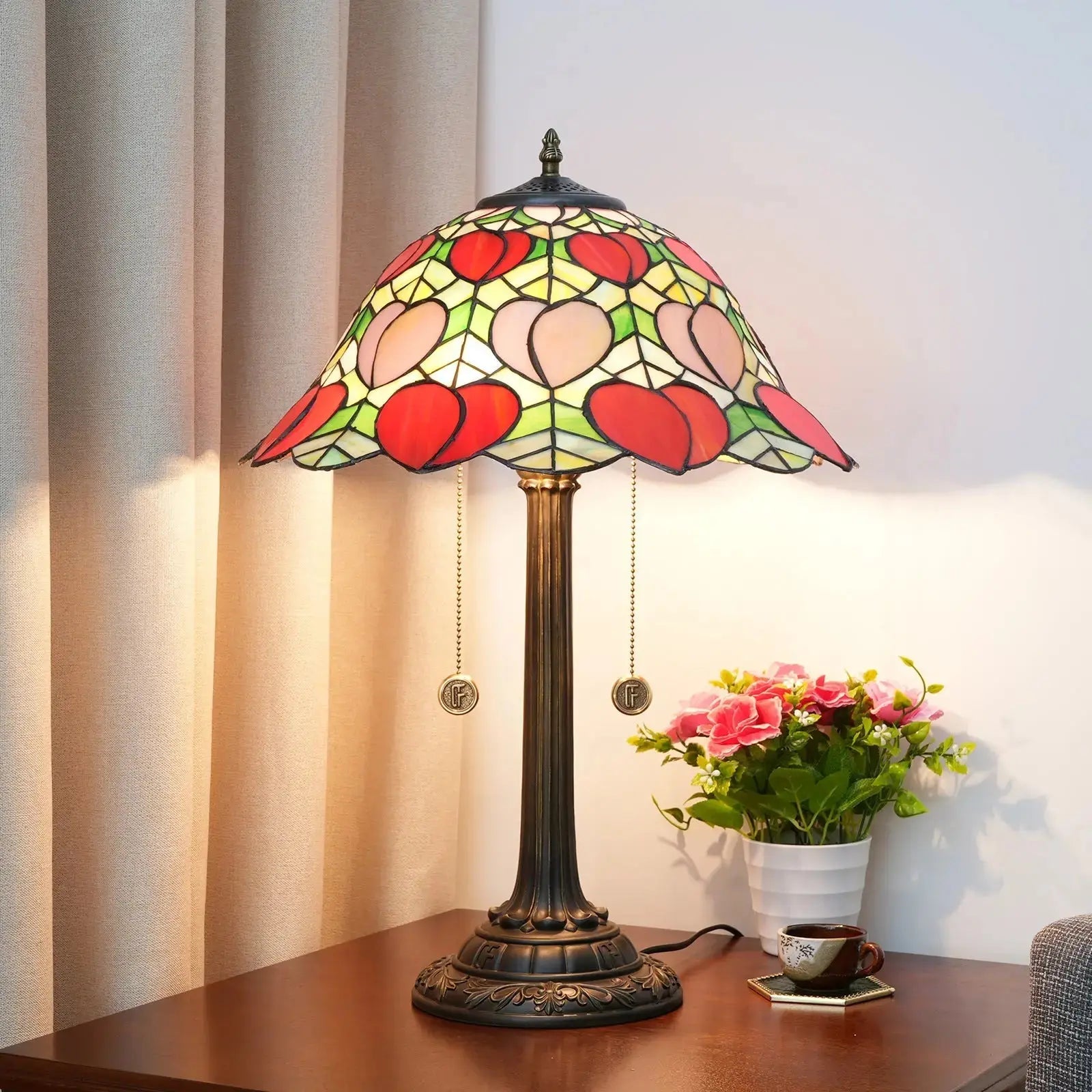 16inch Stained Glass Pink Peach Lampshade Tiffany Table Lamps Classical Tiffany Lamp