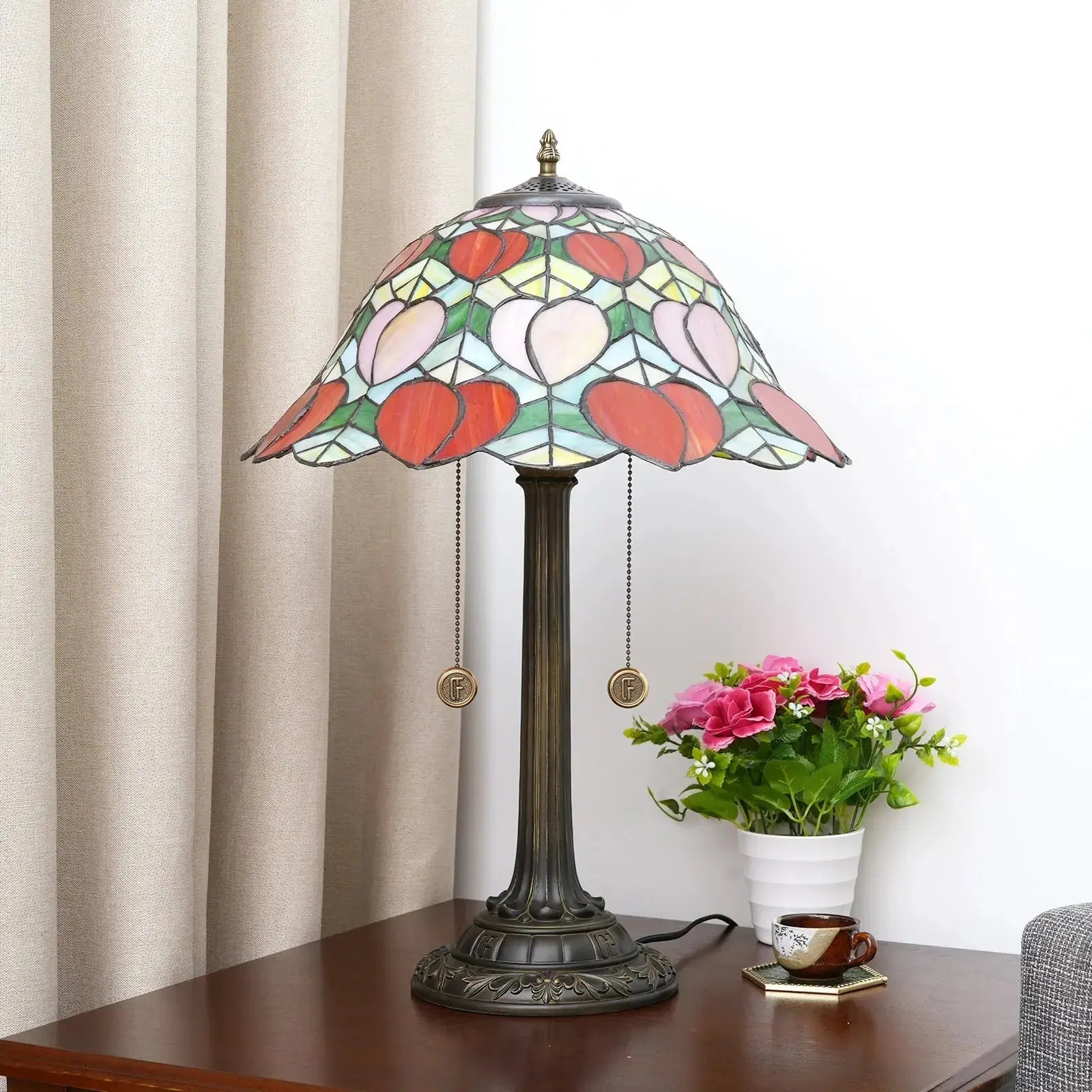 16inch Stained Glass Pink Peach Lampshade Tiffany Table Lamps Classical Tiffany Lamp