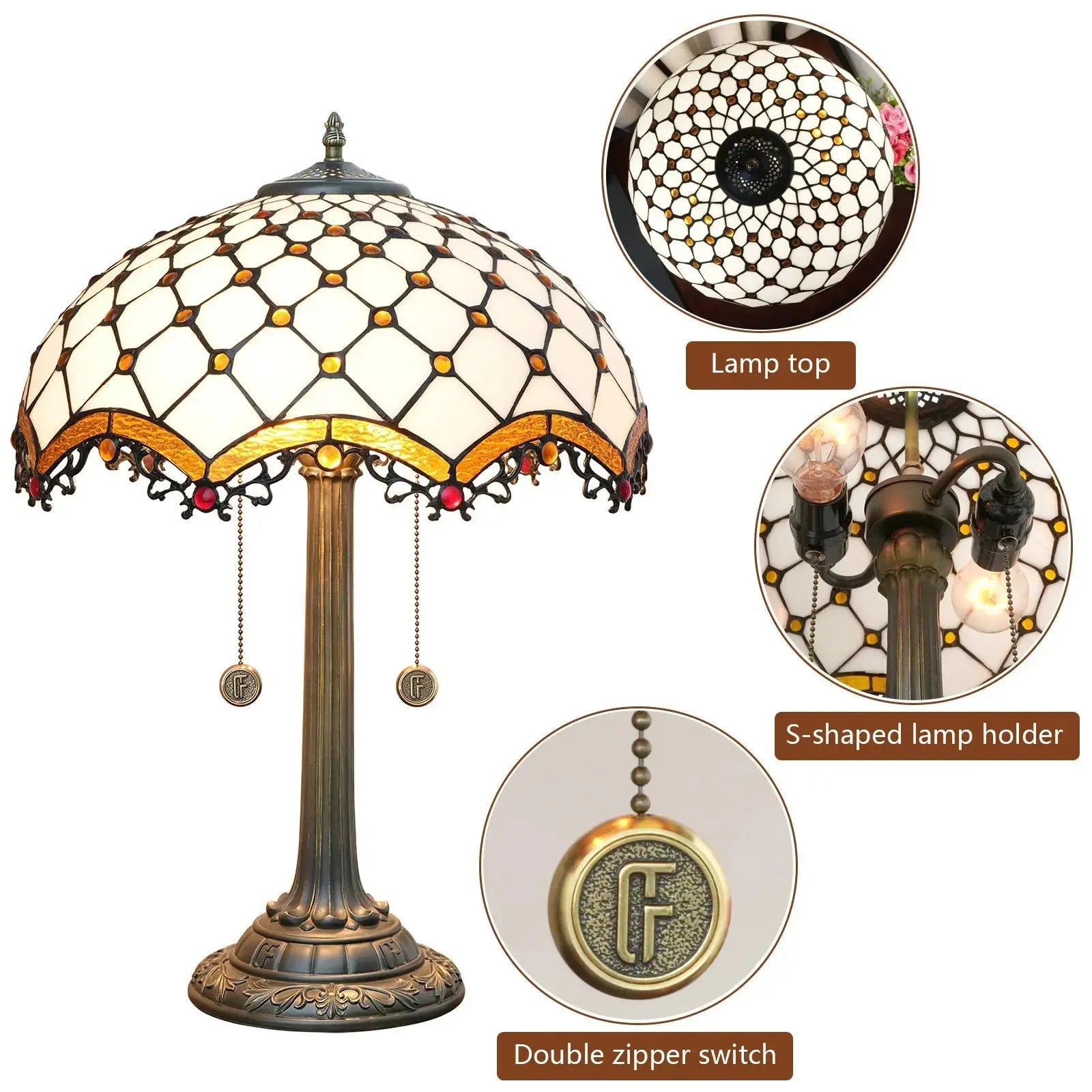 16inch Stained Glass Antique Crossed Beads Tiffany Table Lamps Classical Tiffany Lamp