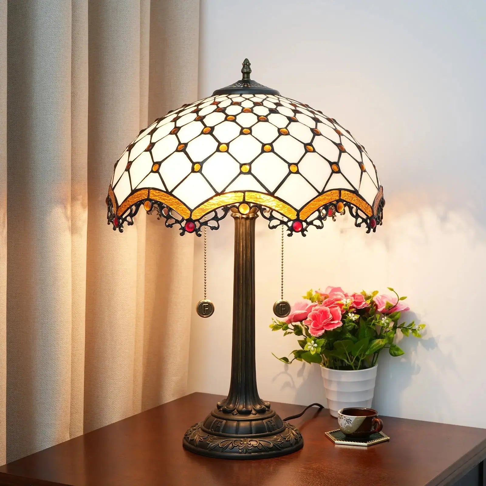 16inch Stained Glass Antique Crossed Beads Tiffany Table Lamps Classical Tiffany Lamp