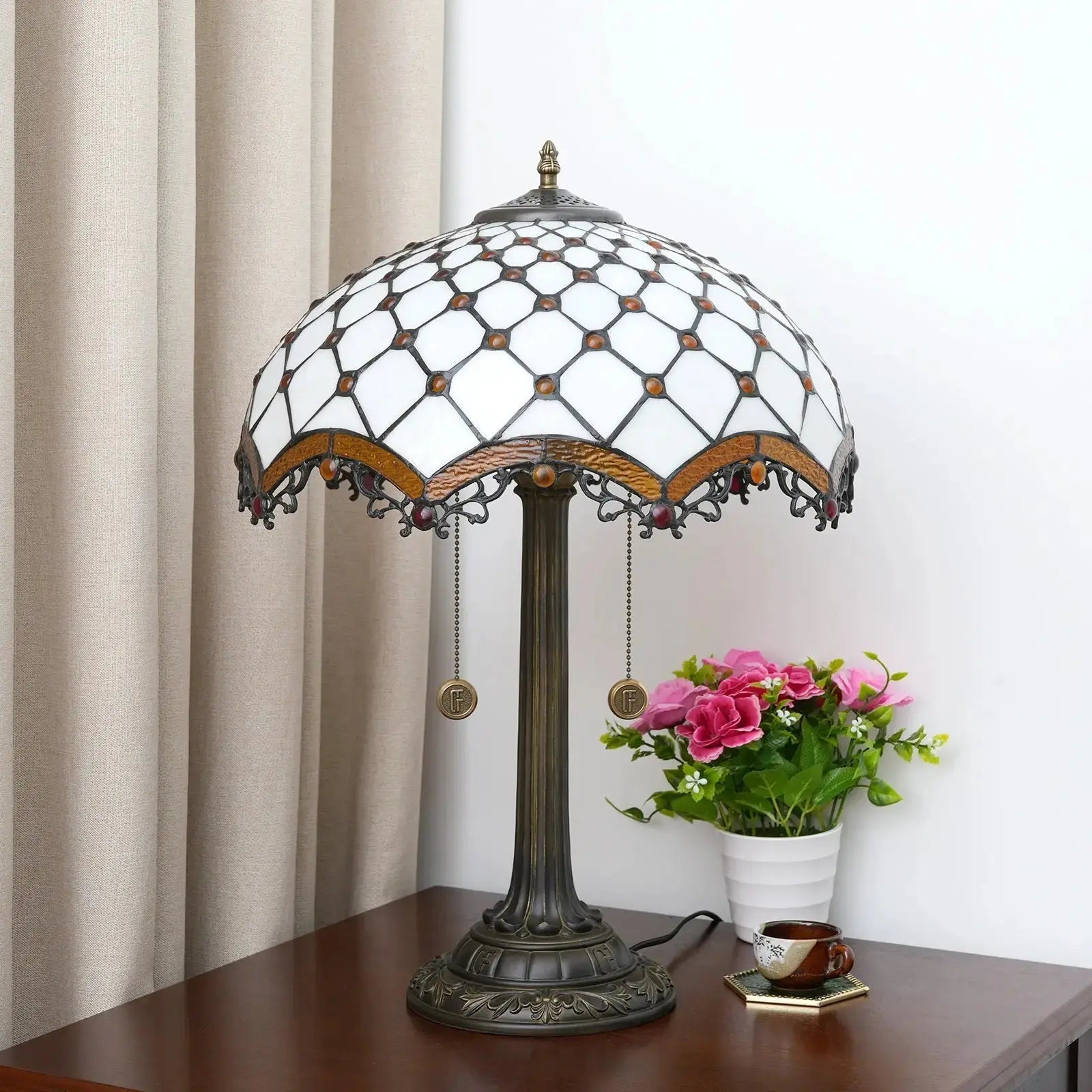 16inch Stained Glass Antique Crossed Beads Tiffany Table Lamps Classical Tiffany Lamp