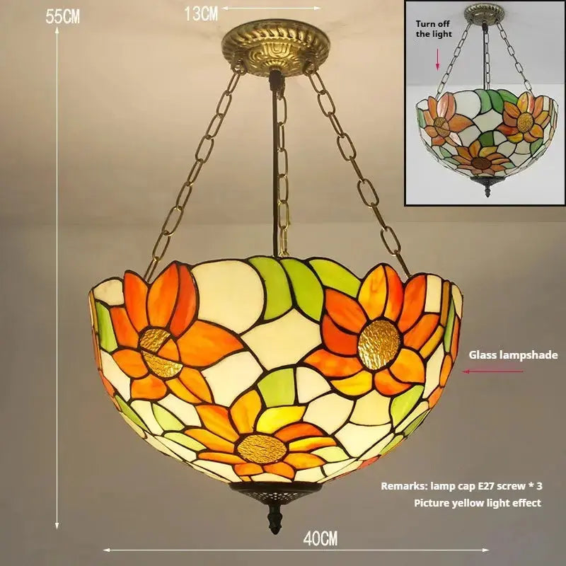 16inch Stained Glass Vintage Anti-chandelier Sunflower Tiffany Lamp Pendant Light Classical Tiffany Lamp