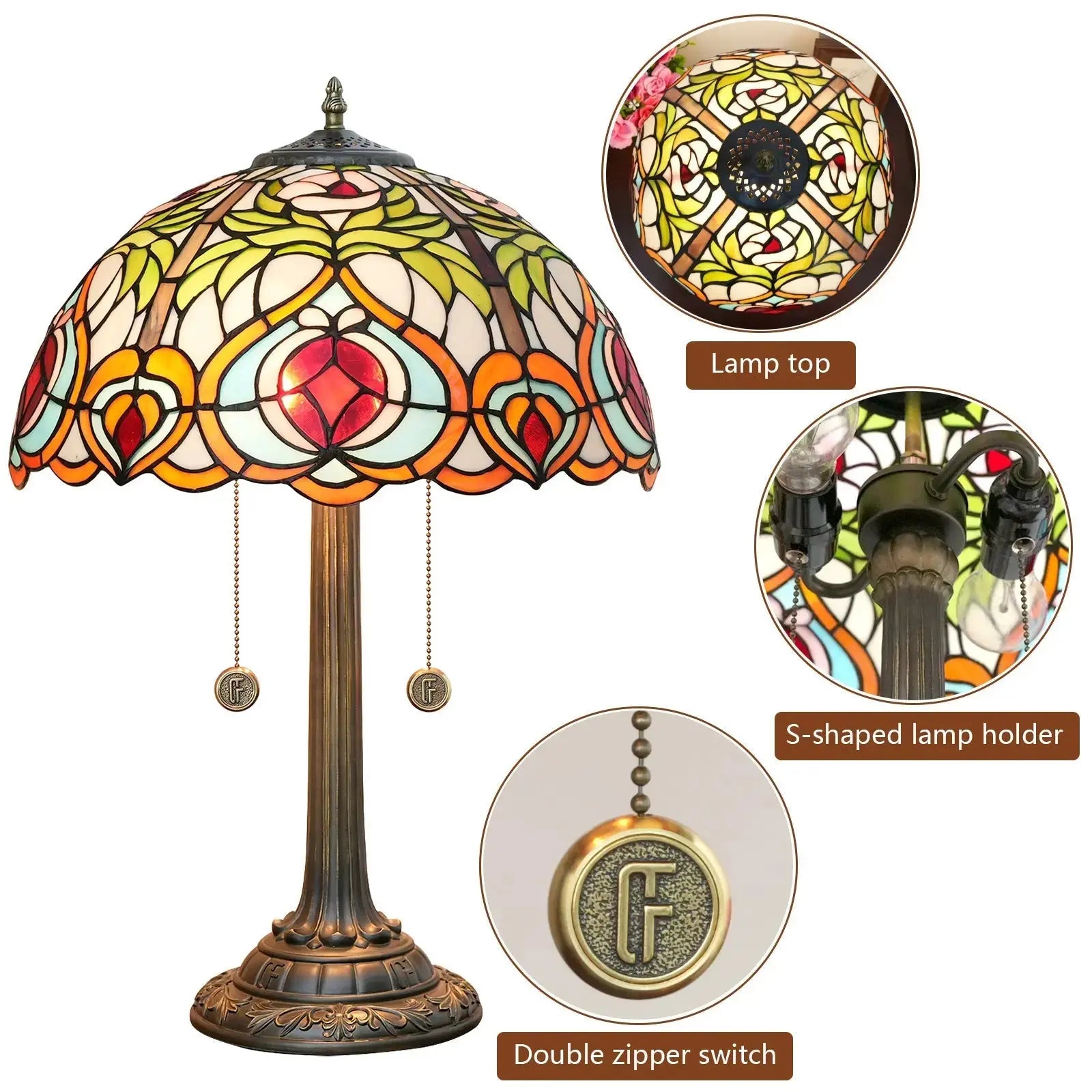 16inch Stained Glass Garden Peach Tiffany Desk Lamps Bedside Light Classical Tiffany Lamp