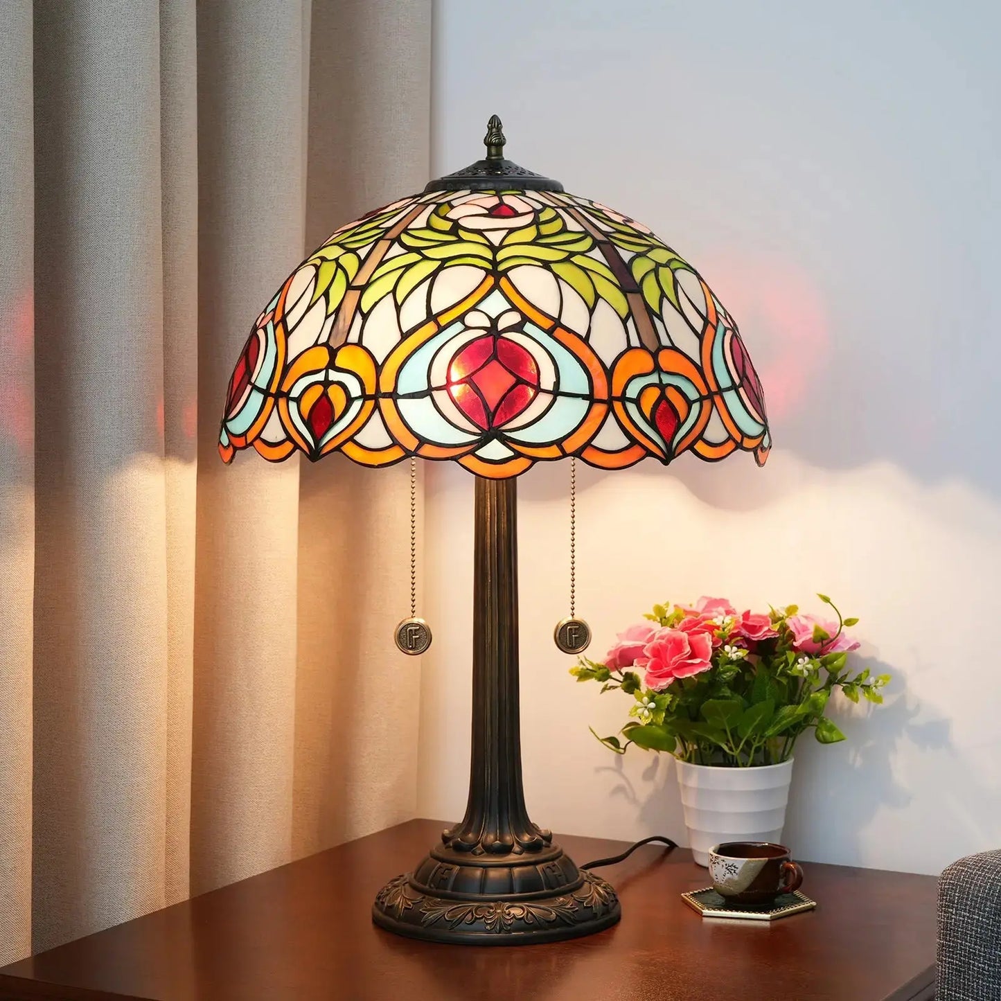 16inch Stained Glass Garden Peach Tiffany Desk Lamps Bedside Light Classical Tiffany Lamp