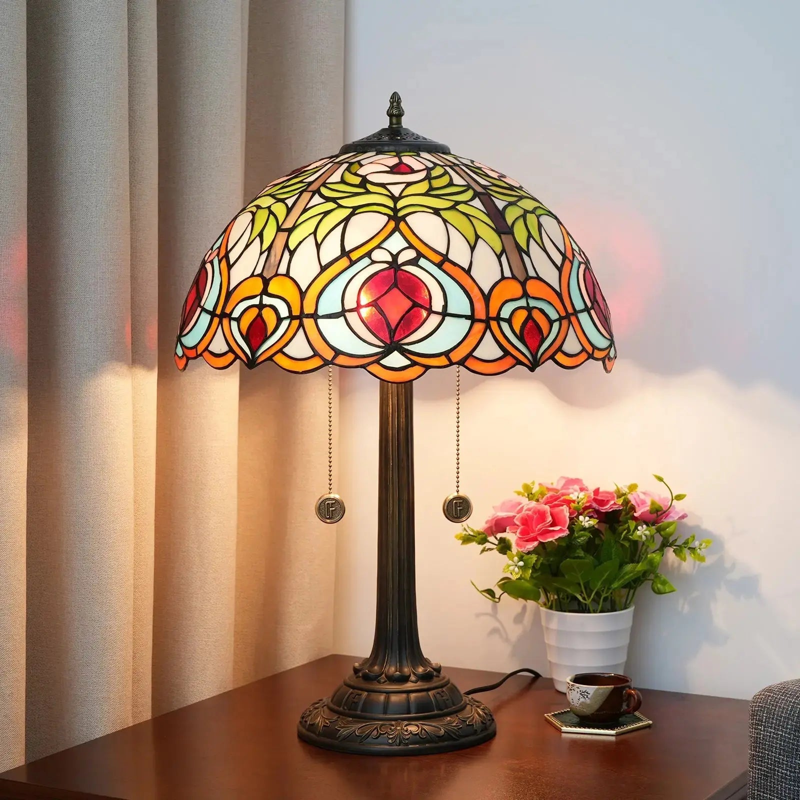16inch Stained Glass Garden Peach Tiffany Desk Lamps Bedside Light Classical Tiffany Lamp