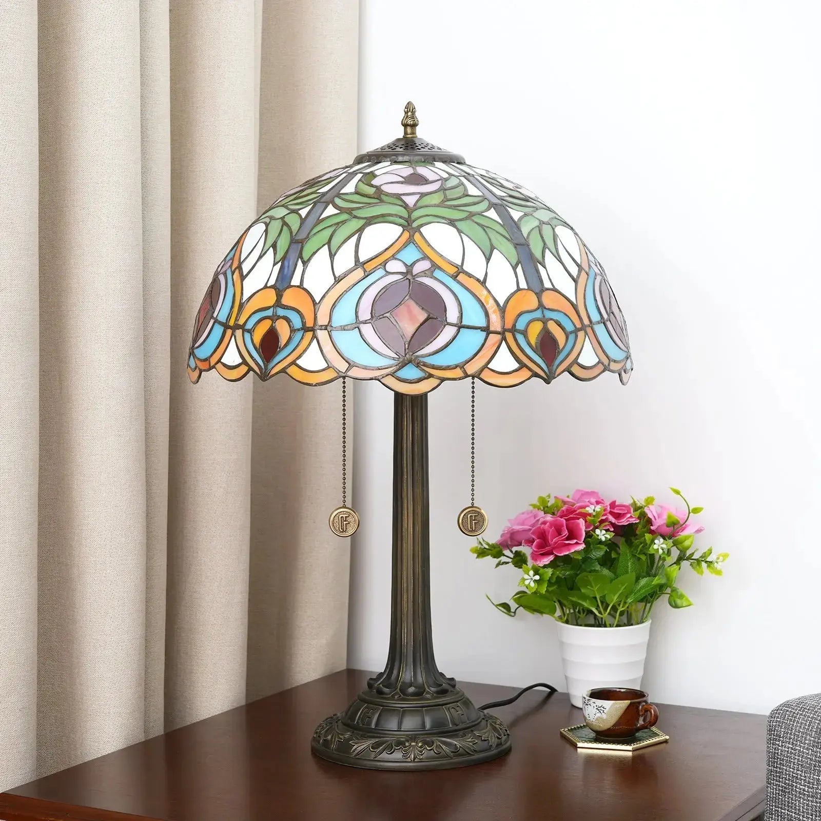 16inch Stained Glass Garden Peach Tiffany Desk Lamps Bedside Light Classical Tiffany Lamp