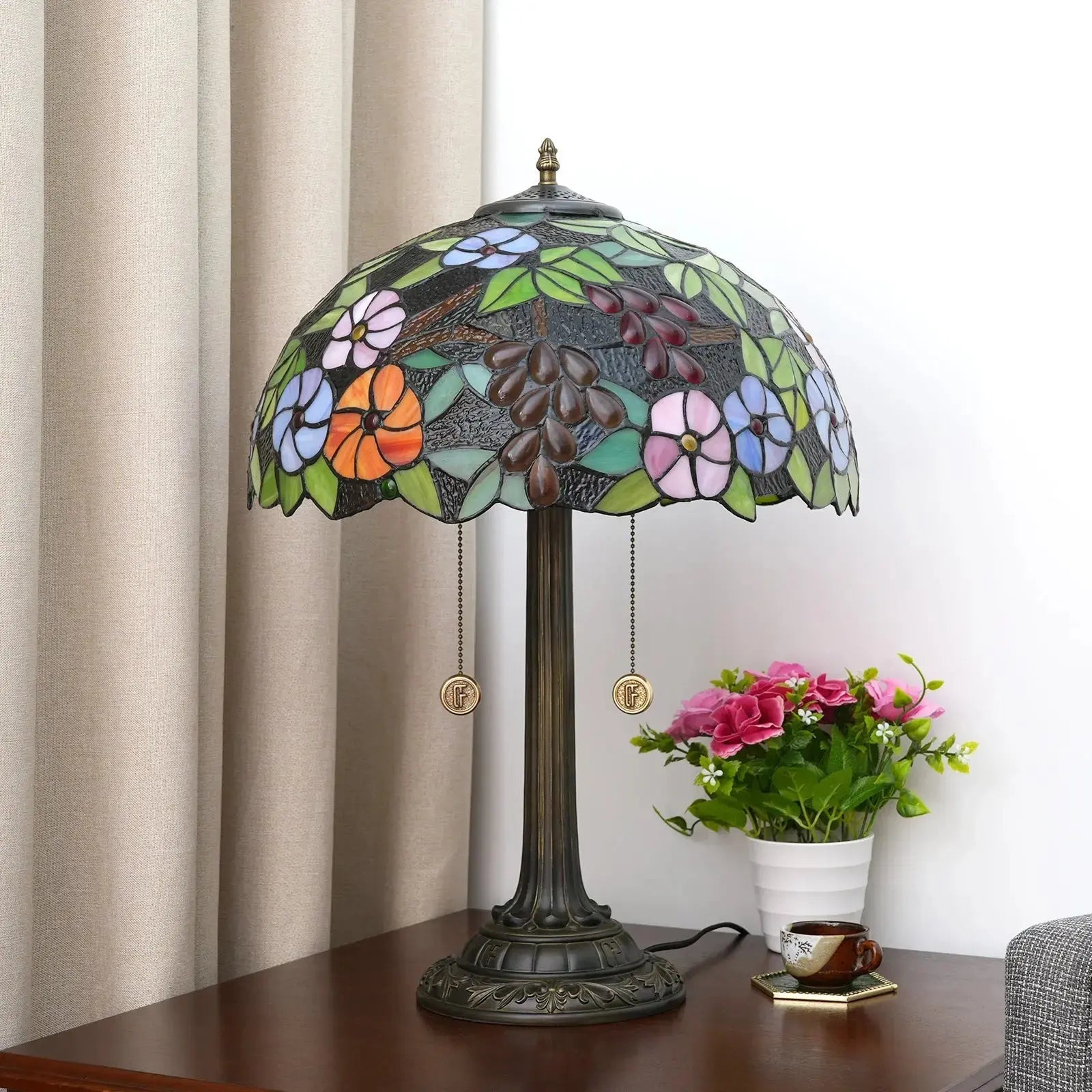 16inch Stained Glass Grape Flower Tiffany Table Lamps Bedside Light Classical Tiffany Lamp
