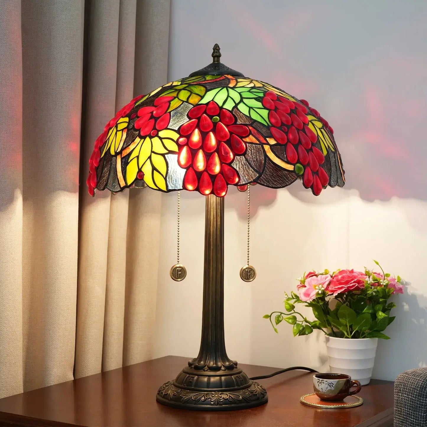 16inch Tiffany Stained Glass Harvest Grapes Lampshade Bar Vintage Table Lamp Classical Tiffany Lamp