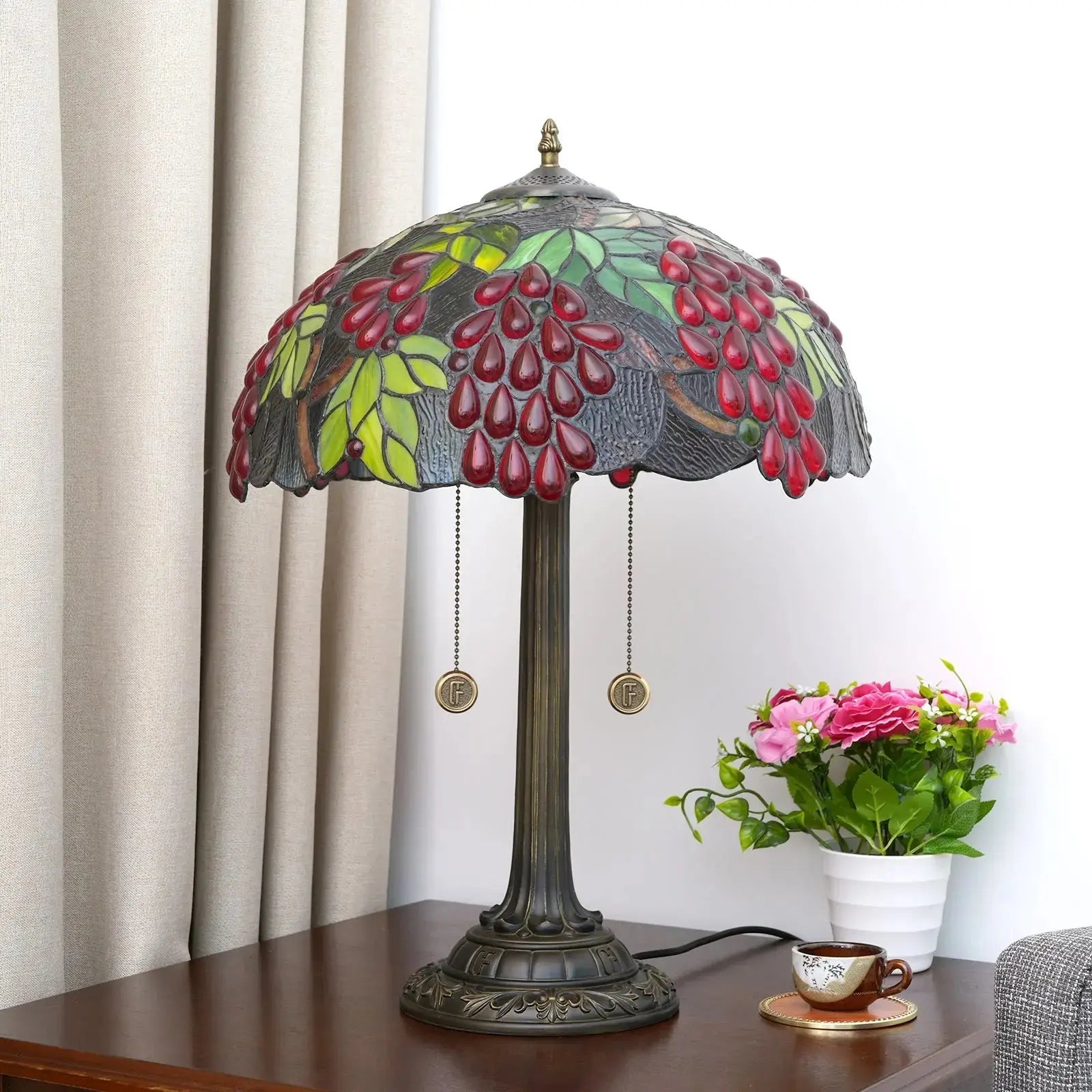 16inch Tiffany Stained Glass Harvest Grapes Lampshade Bar Vintage Table Lamp Classical Tiffany Lamp
