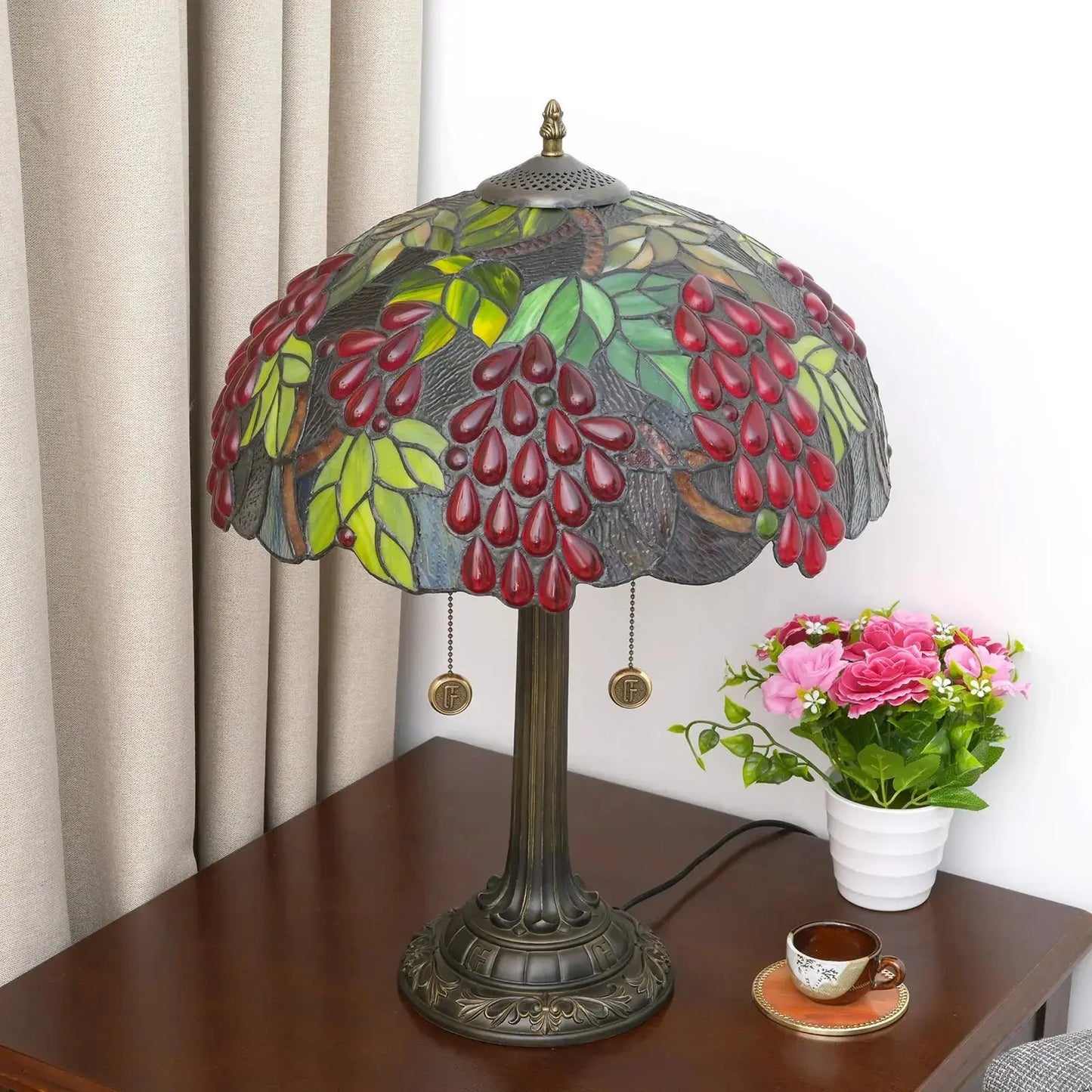 16inch Tiffany Stained Glass Harvest Grapes Lampshade Bar Vintage Table Lamp Classical Tiffany Lamp