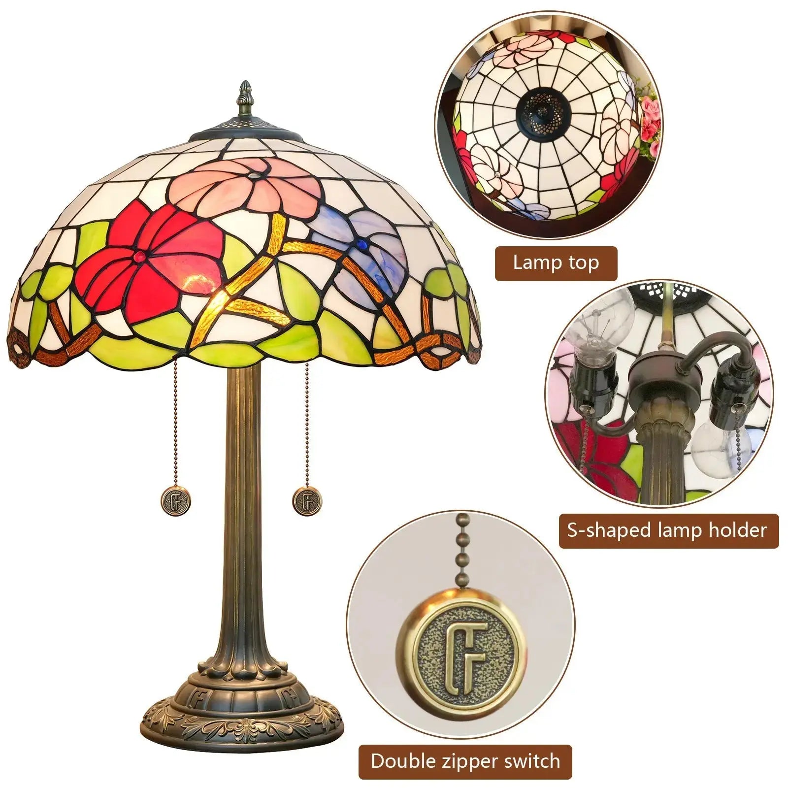 16inch Tiffany Desk Lamps Stained Glass Morning Glory Bedside Light Classical Tiffany Lamp