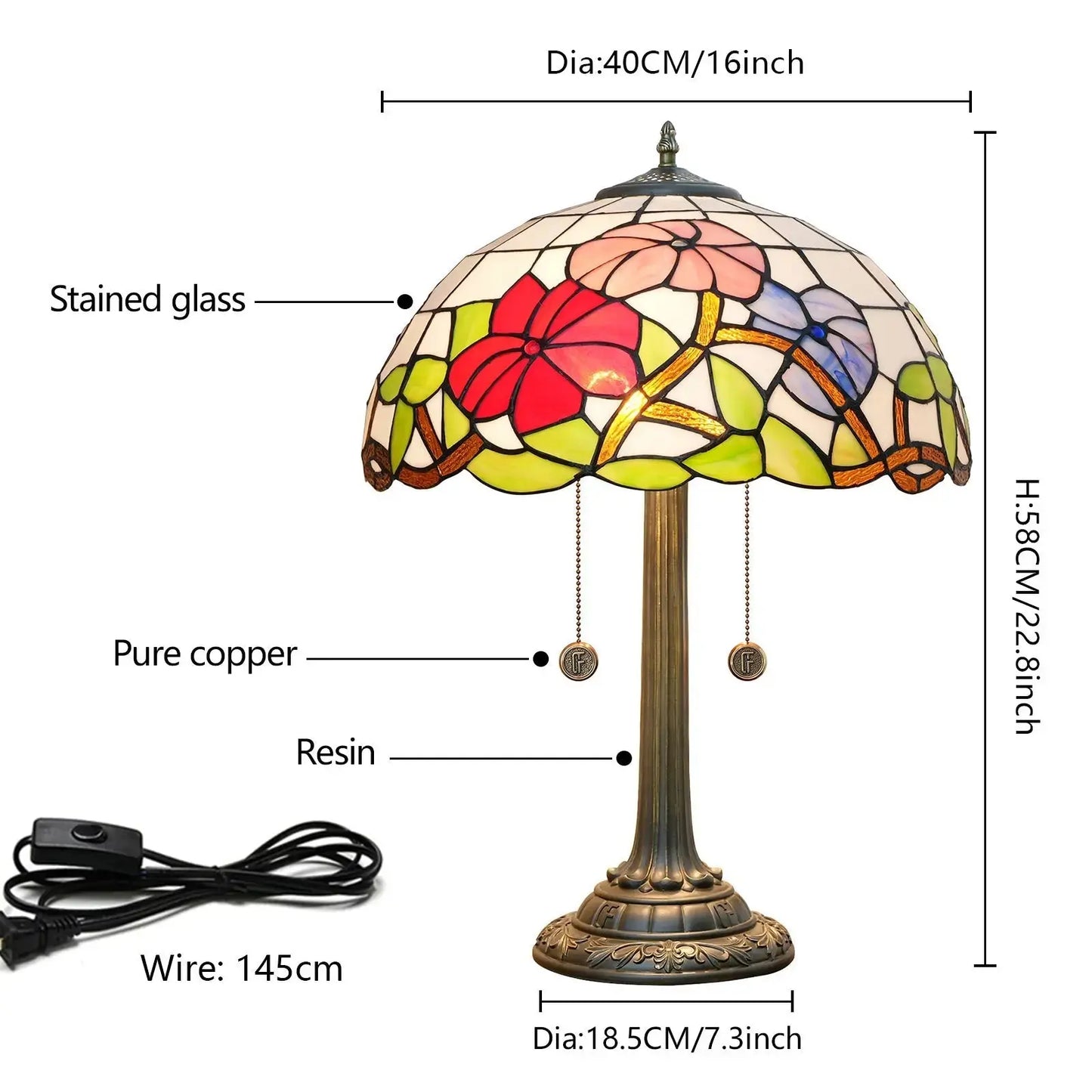 16inch Tiffany Desk Lamps Stained Glass Morning Glory Bedside Light Classical Tiffany Lamp
