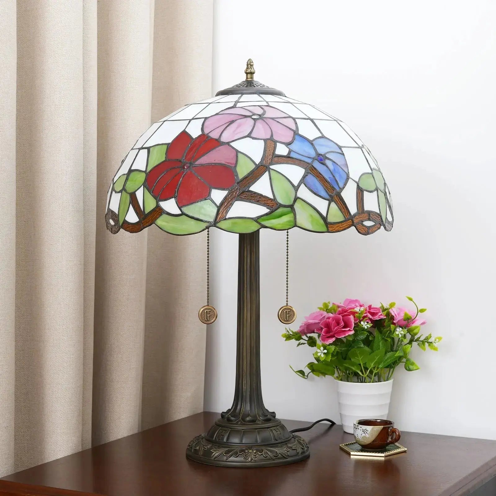 16inch Tiffany Desk Lamps Stained Glass Morning Glory Bedside Light Classical Tiffany Lamp