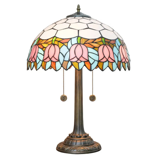 16inch Stained Glass Pink Tulip Bedside Light Tiffany Desk Lamps Classical Tiffany Lamp