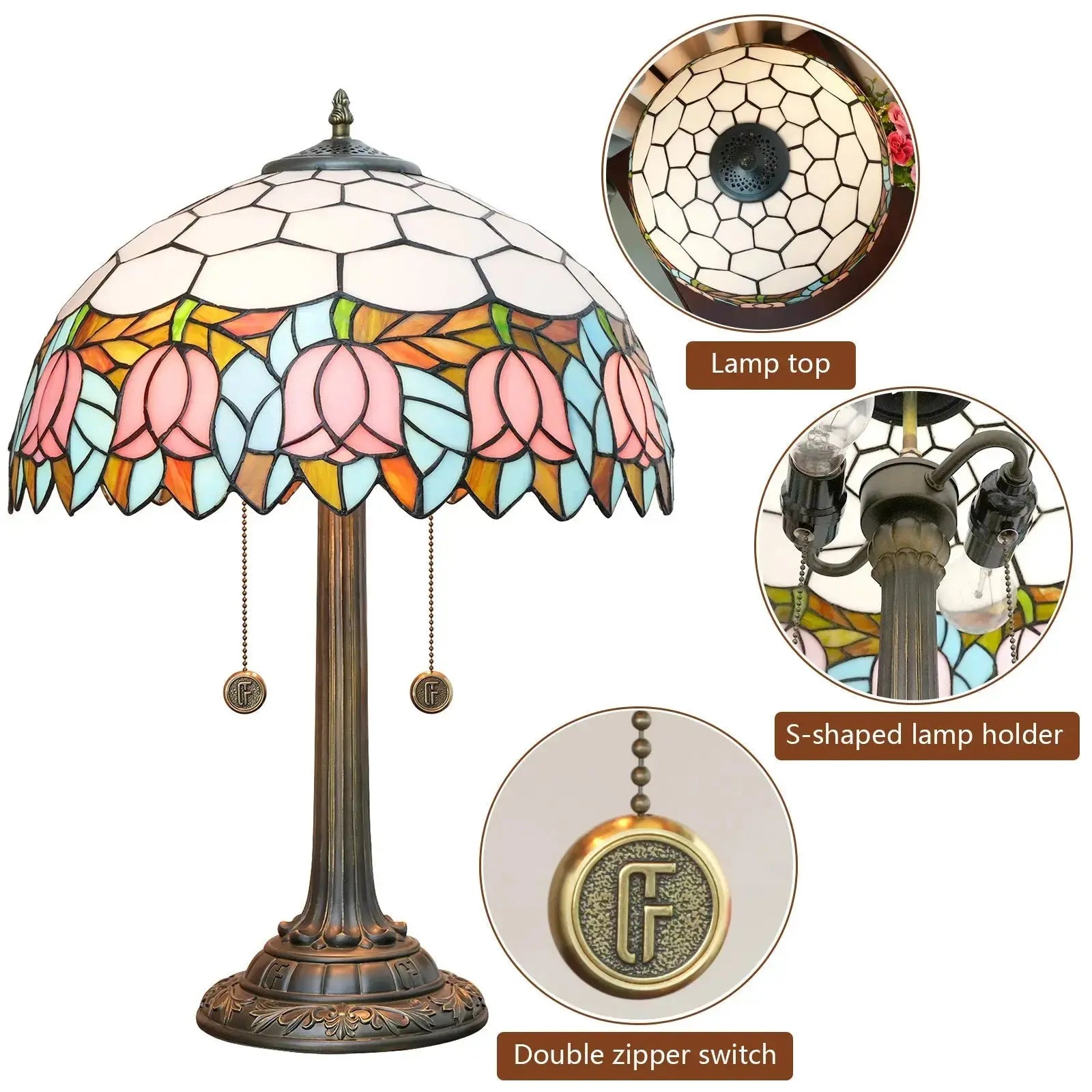 16inch Stained Glass Pink Tulip Bedside Light Tiffany Desk Lamps Classical Tiffany Lamp