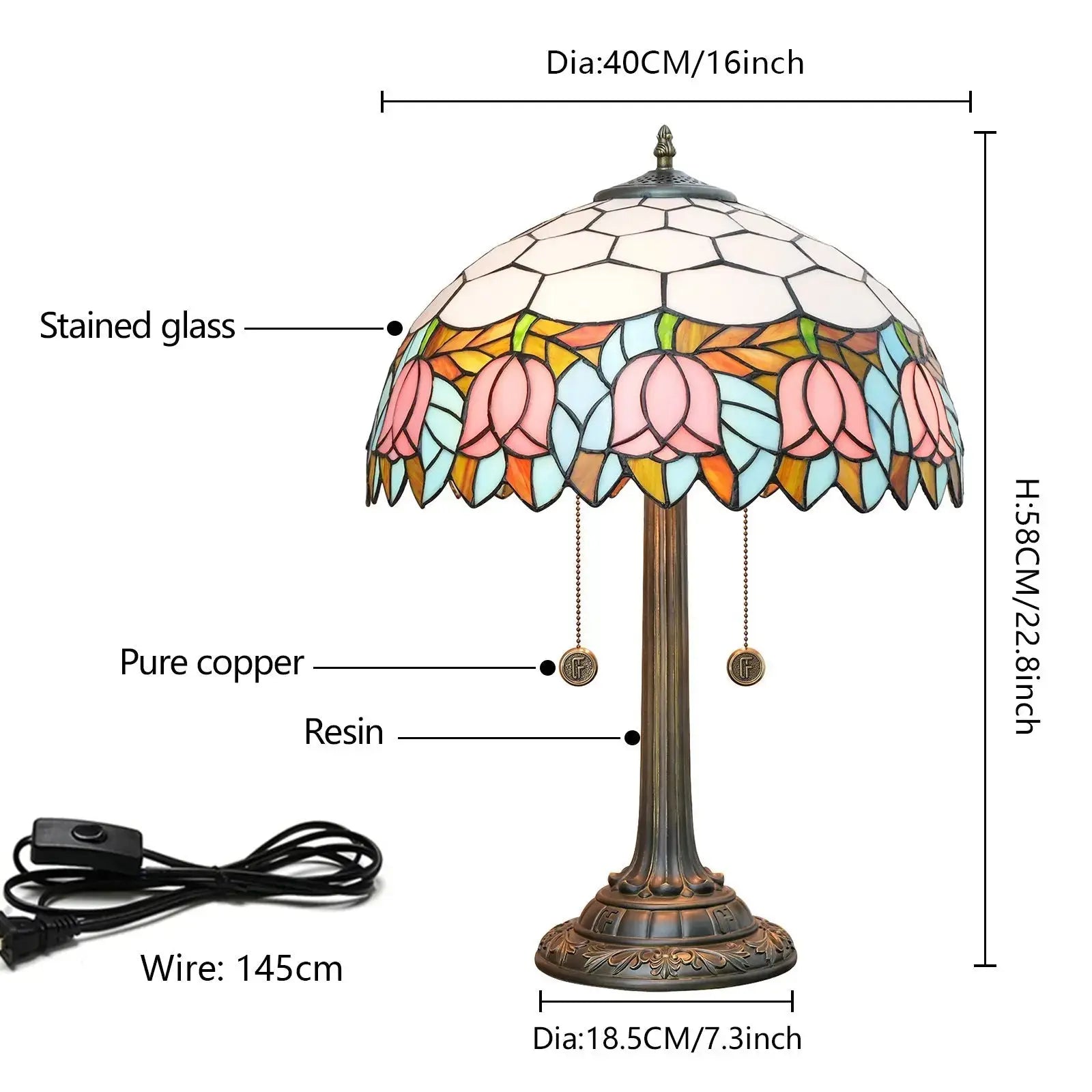16inch Stained Glass Pink Tulip Bedside Light Tiffany Desk Lamps Classical Tiffany Lamp