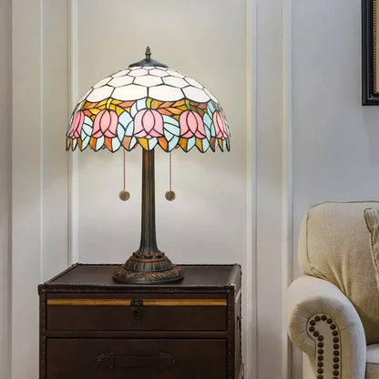 16inch Stained Glass Pink Tulip Bedside Light Tiffany Desk Lamps Classical Tiffany Lamp