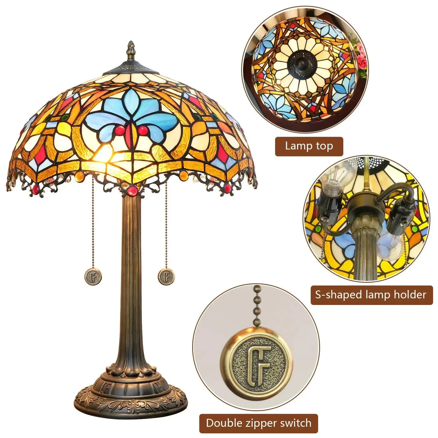 16inch Stained Glass Heart-shaped Beads Tiffany Table Lamps Bedside Light Classical Tiffany Lamp