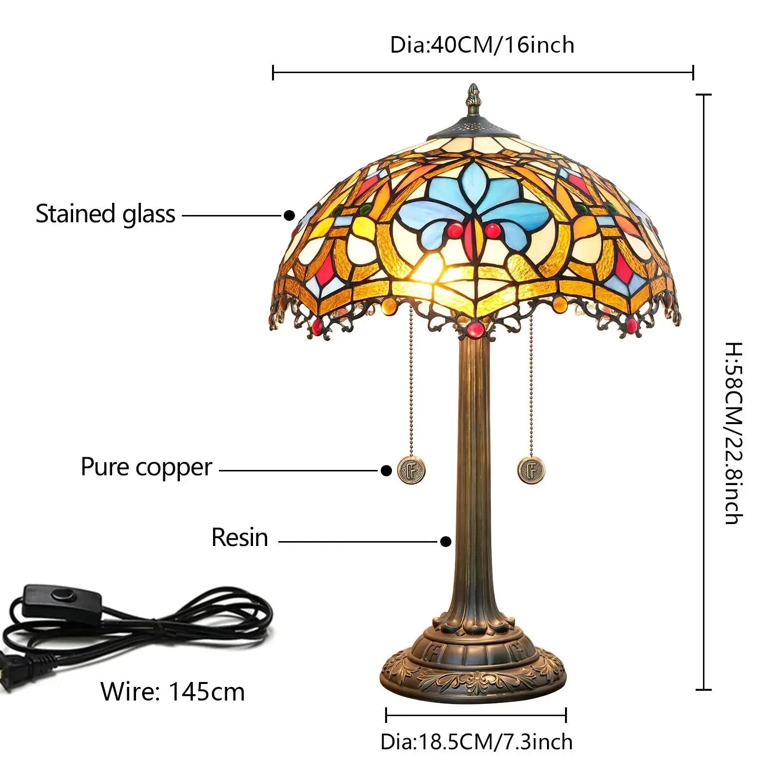 16inch Stained Glass Heart-shaped Beads Tiffany Table Lamps Bedside Light Classical Tiffany Lamp