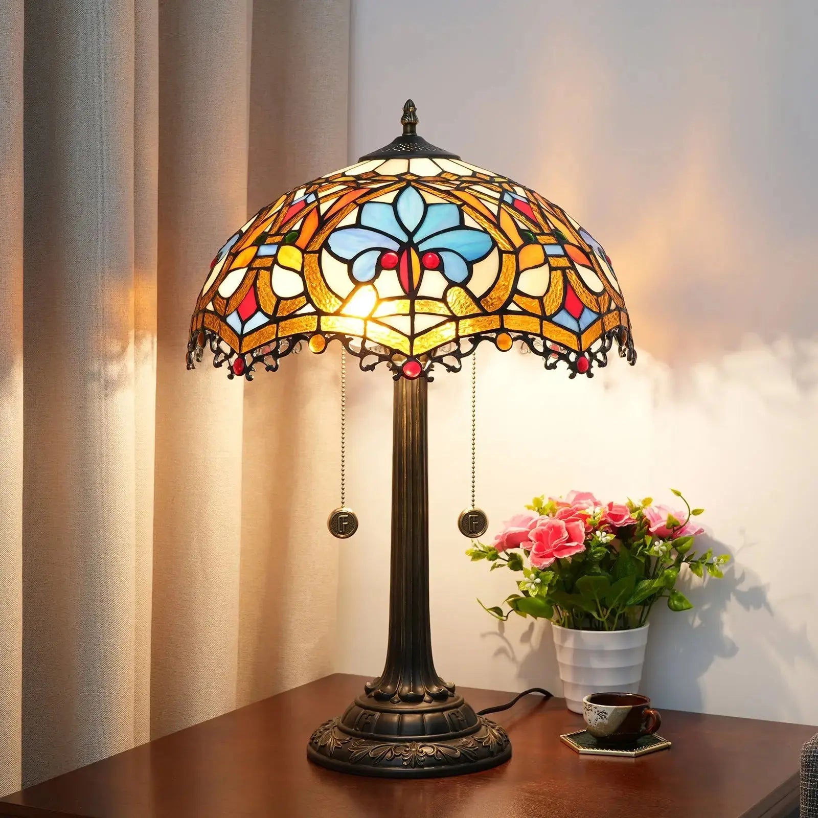 16inch Stained Glass Heart-shaped Beads Tiffany Table Lamps Bedside Light Classical Tiffany Lamp