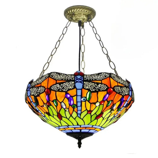16inch Vintage Stained Glass Anti-chandelier Tiffany Style Dragonfly Lamp Pendant Light Classical Tiffany Lamp