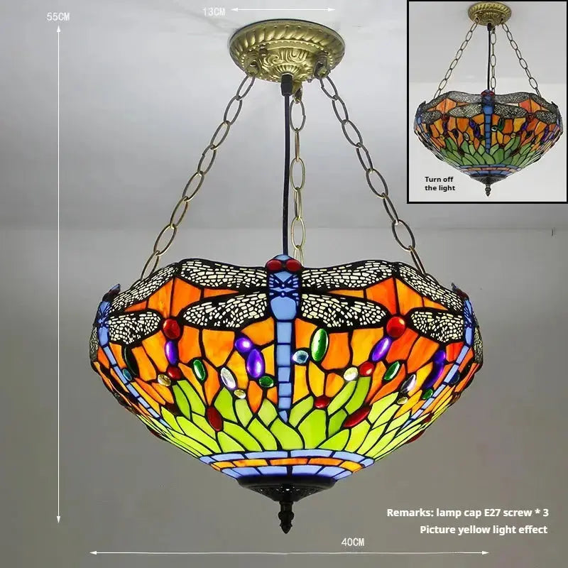 16inch Vintage Stained Glass Anti-chandelier Tiffany Style Dragonfly Lamp Pendant Light Classical Tiffany Lamp