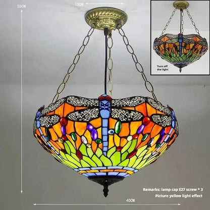 16inch Vintage Stained Glass Anti-chandelier Tiffany Style Dragonfly Lamp Pendant Light Classical Tiffany Lamp