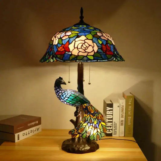 18inch 46cm Handmade Stained Glass Lampshade Large Tiffany Peacock Table Lamp Classical Tiffany Lamp