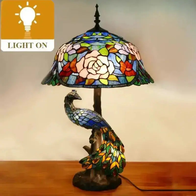 18inch 46cm Handmade Stained Glass Lampshade Large Tiffany Peacock Table Lamp Classical Tiffany Lamp