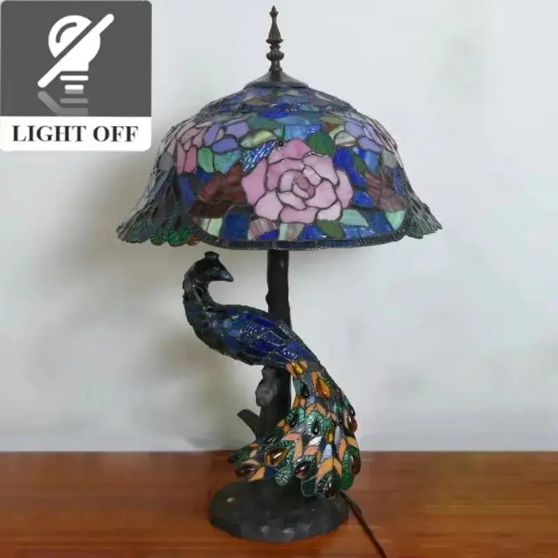 18inch 46cm Handmade Stained Glass Lampshade Large Tiffany Peacock Table Lamp Classical Tiffany Lamp
