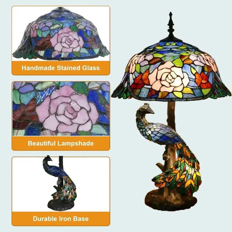 18inch 46cm Handmade Stained Glass Lampshade Large Tiffany Peacock Table Lamp Classical Tiffany Lamp