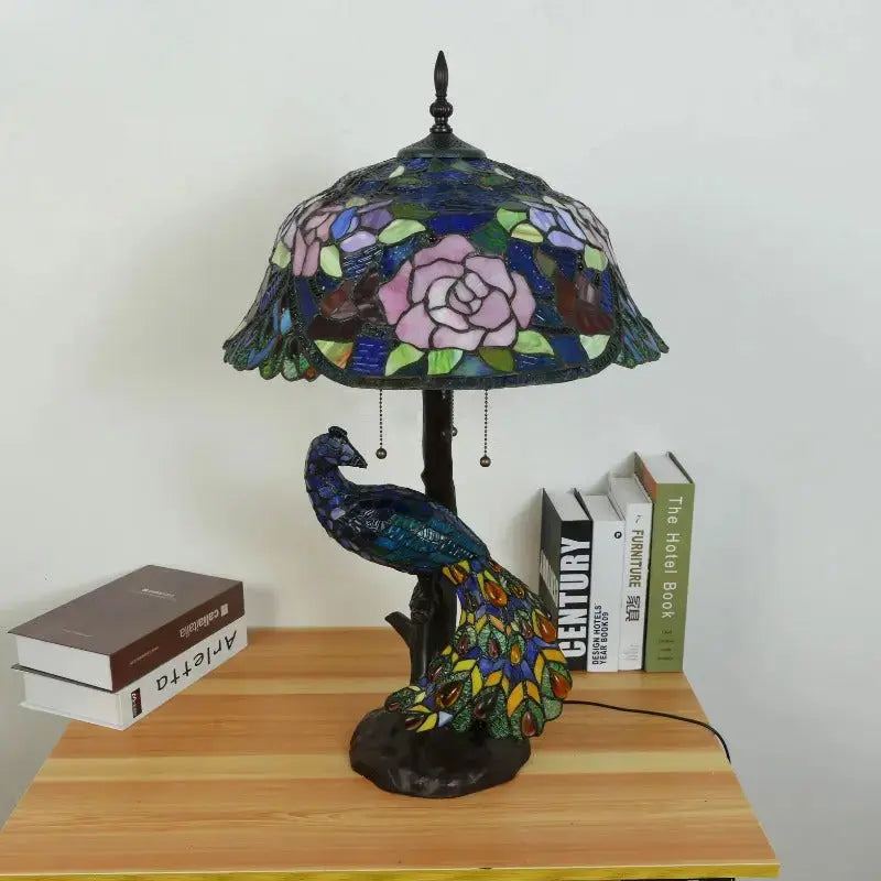 18inch 46cm Handmade Stained Glass Lampshade Large Tiffany Peacock Table Lamp Classical Tiffany Lamp