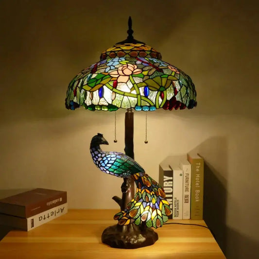 18inch 46cm Peacock Tiffany Lamp Stained Glass Lampshade Vintage Table Lamps Classical Tiffany Lamp