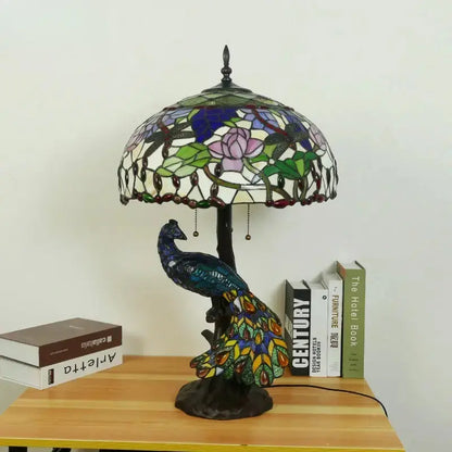 18inch 46cm Retro Peacock Base Handmade Large Dragonfly Lotus Tiffany Table Lamp Classical Tiffany Lamp