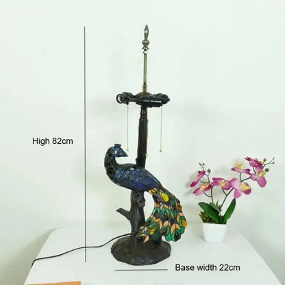 18inch 46cm Retro Peacock Base Handmade Large Dragonfly Lotus Tiffany Table Lamp Classical Tiffany Lamp