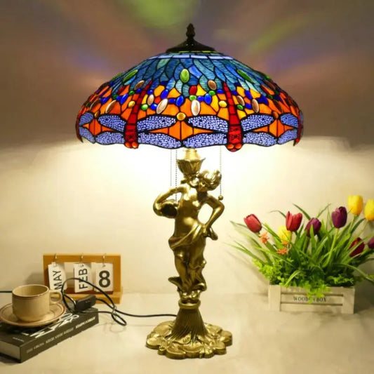18inch 46cm Stained Glass Blue Dragonfly Large Tiffany Style Table Lamps Classical Tiffany Lamp