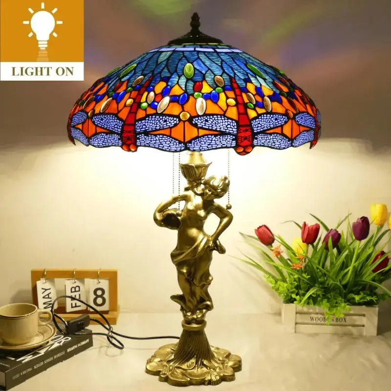 18inch 46cm Stained Glass Blue Dragonfly Large Tiffany Style Table Lamps Classical Tiffany Lamp