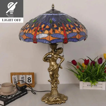 18inch 46cm Stained Glass Blue Dragonfly Large Tiffany Style Table Lamps Classical Tiffany Lamp