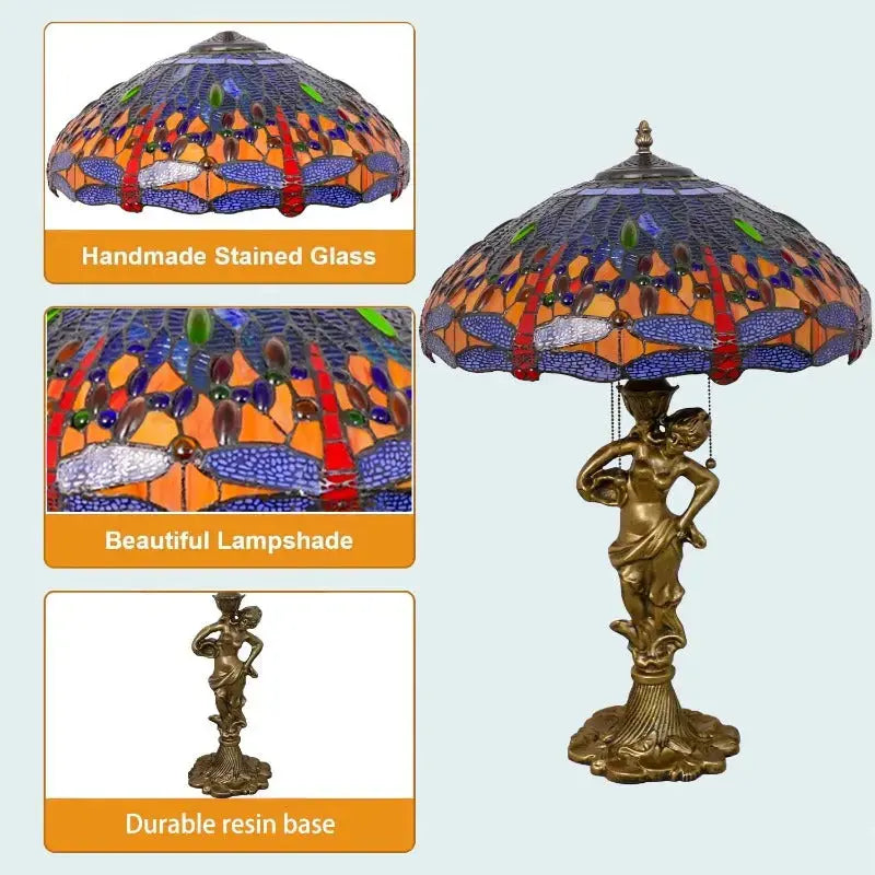 18inch 46cm Stained Glass Blue Dragonfly Large Tiffany Style Table Lamps Classical Tiffany Lamp