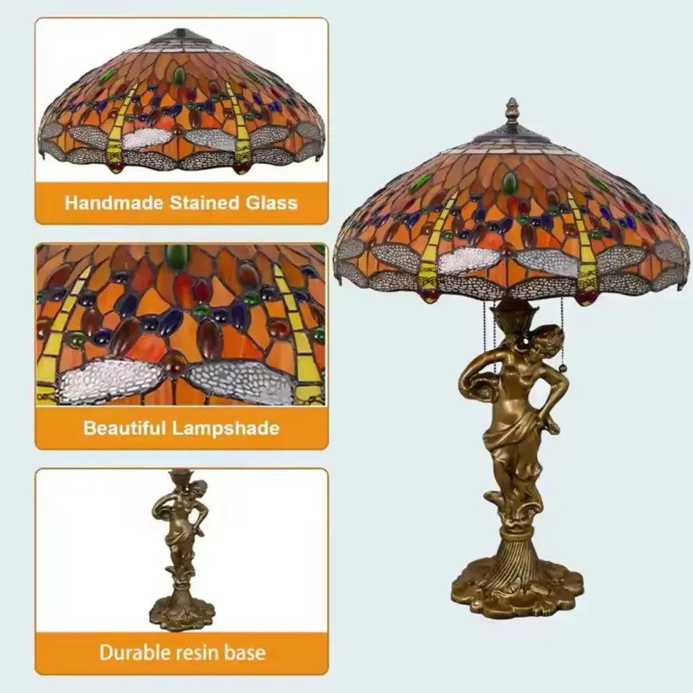18inch 46cm Stained Glass Dragonfly Large Tiffany Style Table Lamps Classical Tiffany Lamp