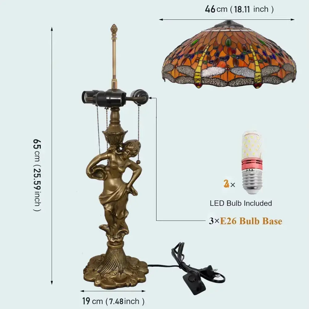 18inch 46cm Stained Glass Dragonfly Large Tiffany Style Table Lamps Classical Tiffany Lamp