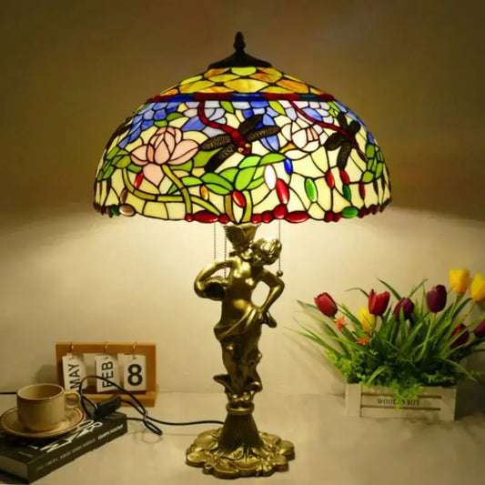 18inch 46cm Stained Glass Dragonfly Lotus Large Tiffany Style Table Lamps Classical Tiffany Lamp