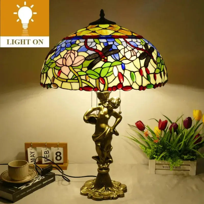 18inch 46cm Stained Glass Dragonfly Lotus Large Tiffany Style Table Lamps Classical Tiffany Lamp