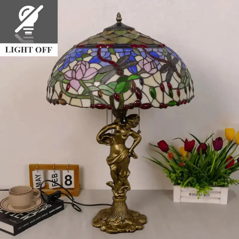 18inch 46cm Stained Glass Dragonfly Lotus Large Tiffany Style Table Lamps Classical Tiffany Lamp