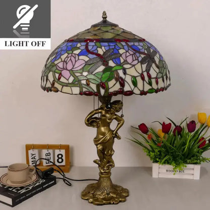 18inch 46cm Stained Glass Dragonfly Lotus Large Tiffany Style Table Lamps Classical Tiffany Lamp
