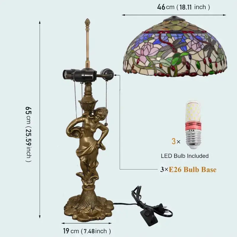 18inch 46cm Stained Glass Dragonfly Lotus Large Tiffany Style Table Lamps Classical Tiffany Lamp