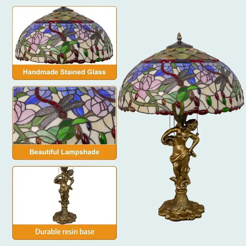 18inch 46cm Stained Glass Dragonfly Lotus Large Tiffany Style Table Lamps Classical Tiffany Lamp